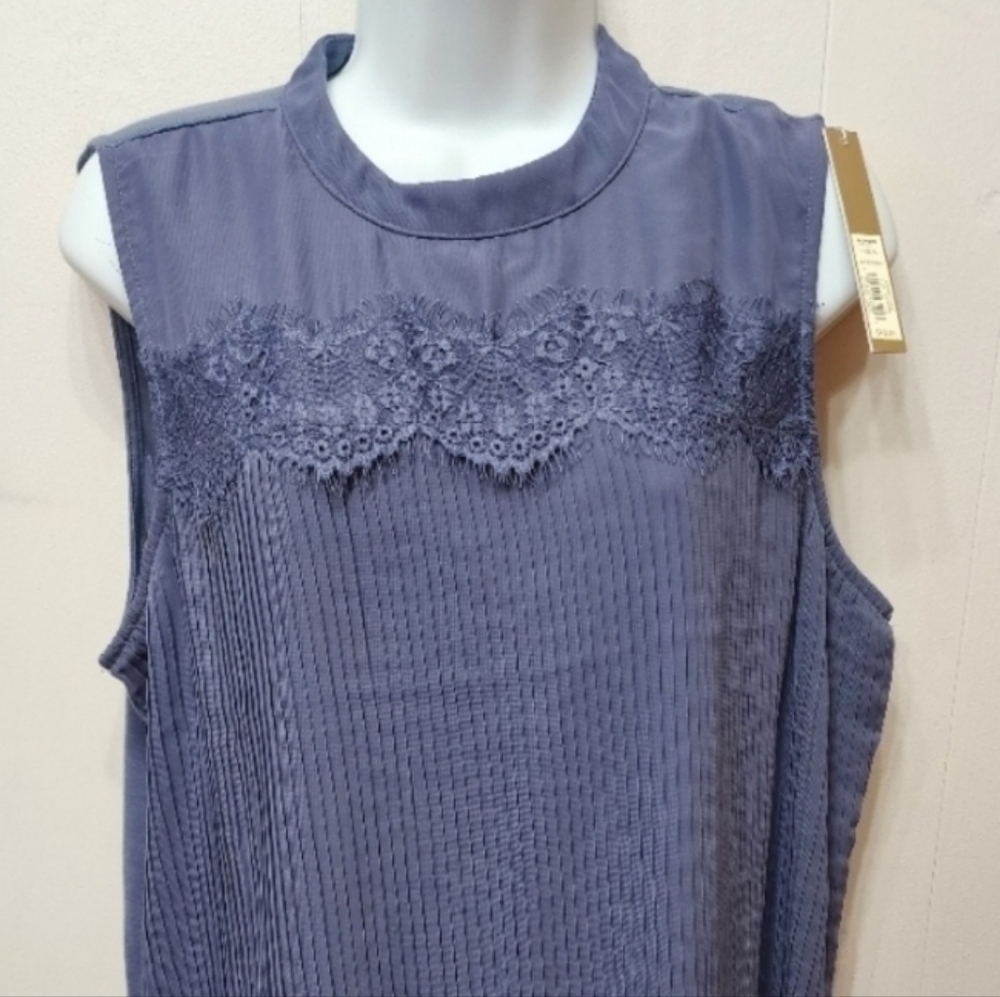 NWT Lauren Conrad Sleeveless Blouse XL‎ Blue Lace Casual Lightweight Office C329